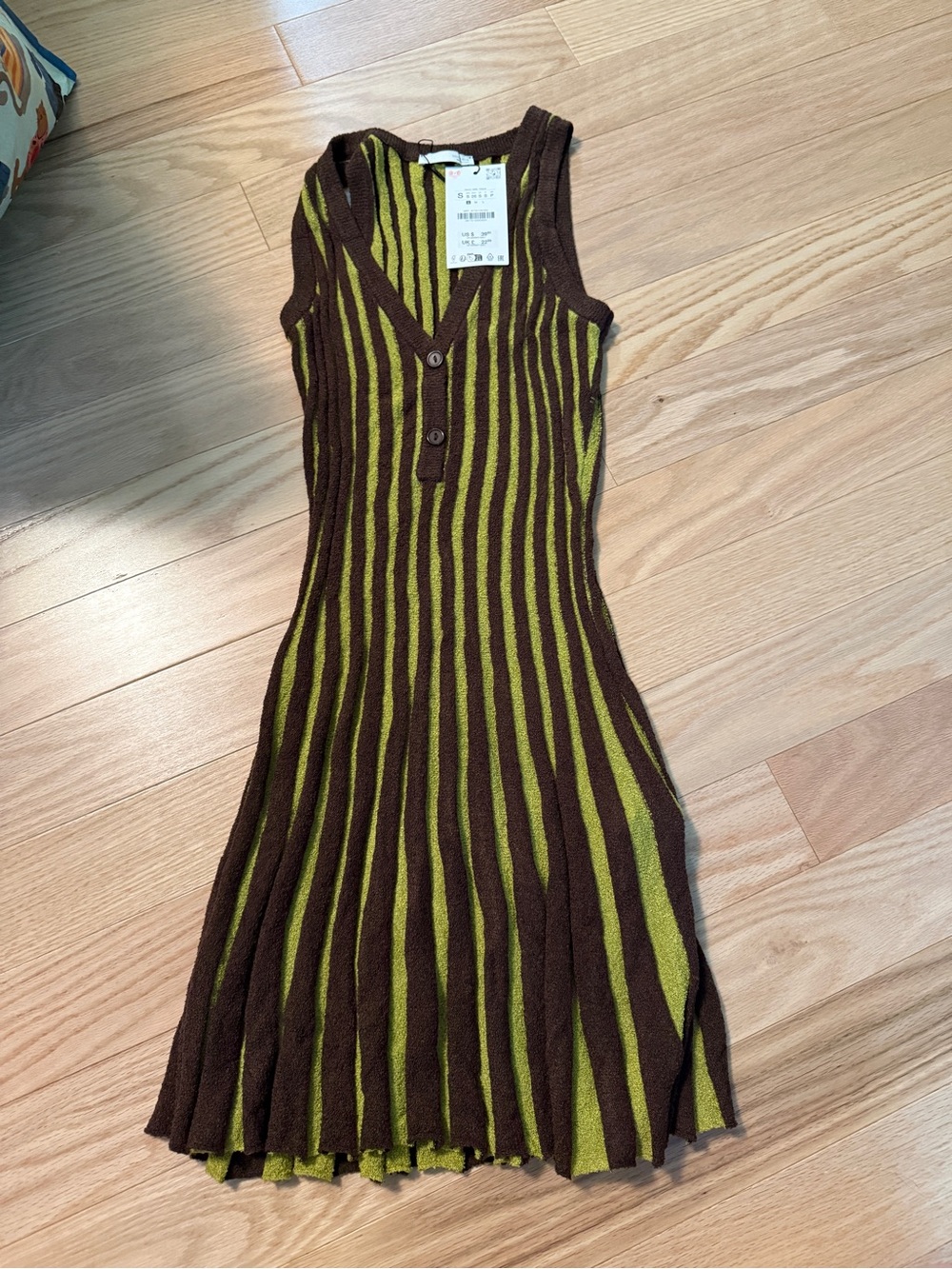 Zara Sleeveless Brown and Olive Striped Knit Dress